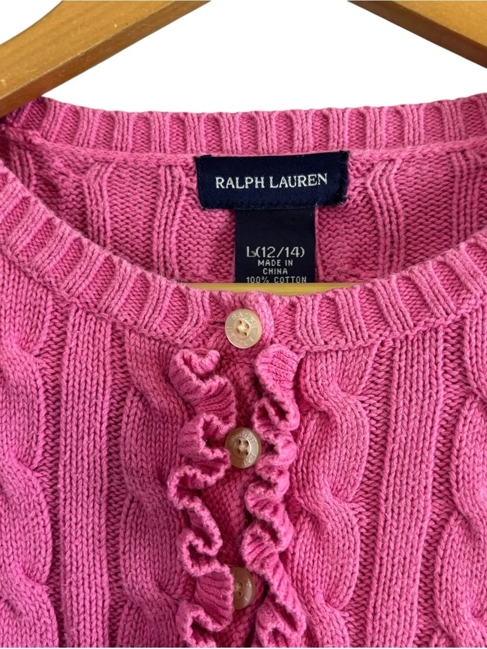 Ralph Lauren pink cotton cable- knit sweater girls size L(12/14)